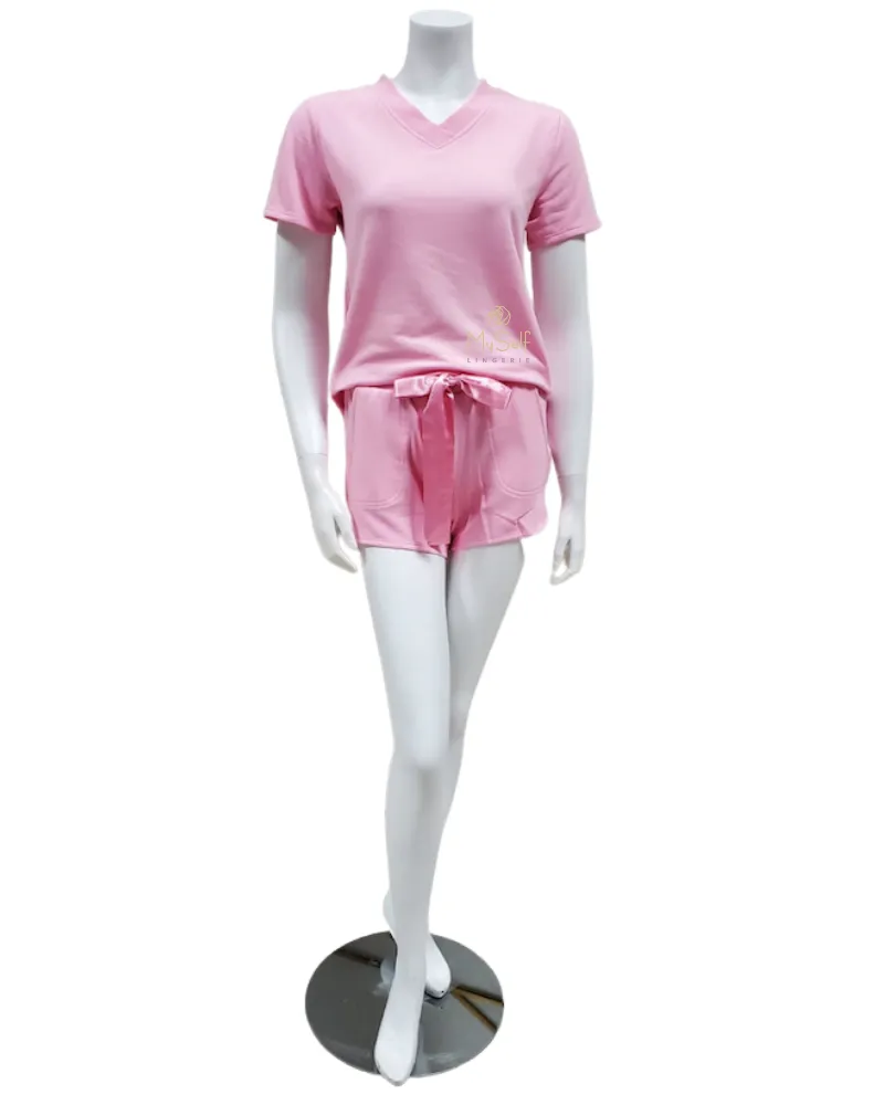 Q81174 Blaire Carnation Fleece Lined Modal PJ's Shorts Set