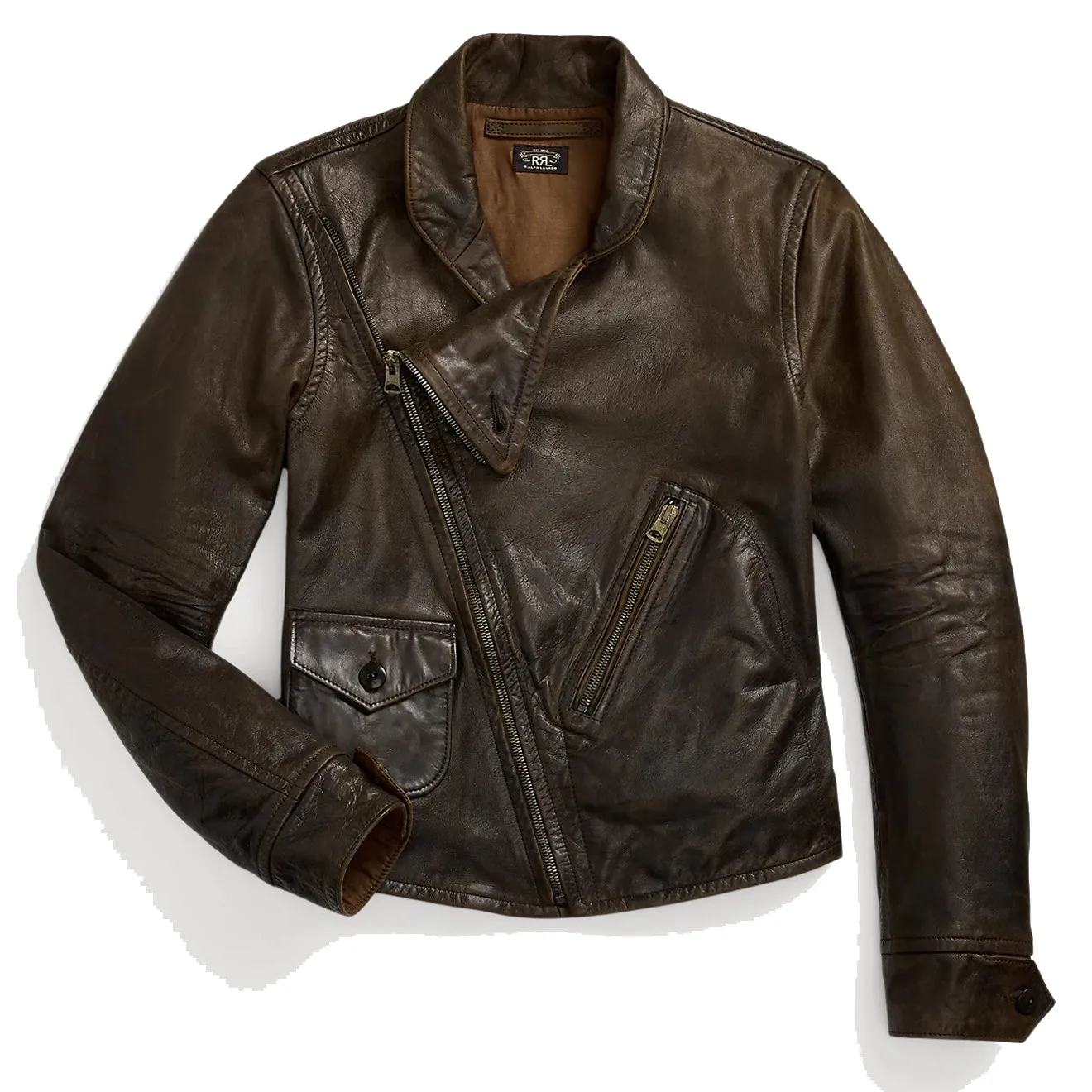 RRL by Ralph Lauren Womens Leather Moto Jacket Dark Sepia