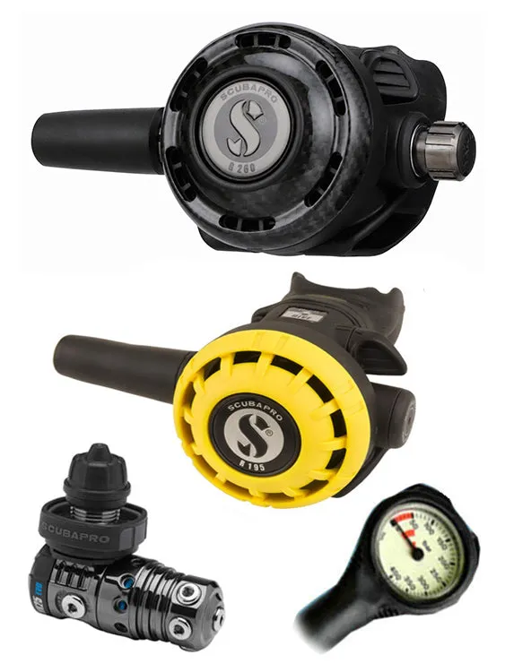 Scubapro Regulator Set: MK25 Evo Black Tech (DIN or Yoke) / G260 Carbon / Octopus & Free Termo Gauge