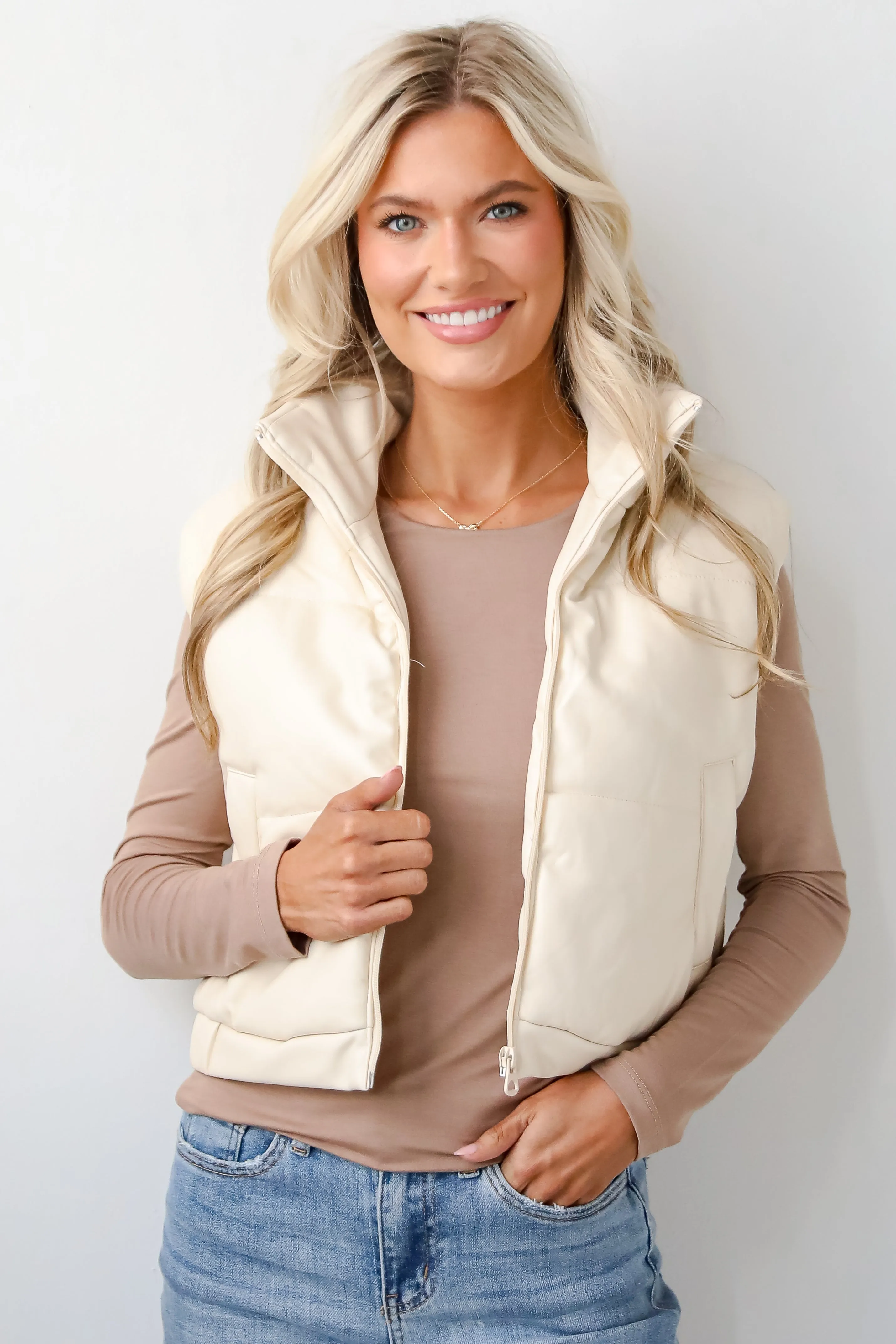 Seriously Chic Leather Puffer Vest - DOORBUSTER