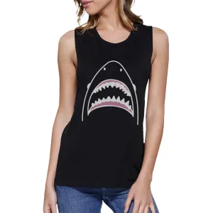 Shark Womens Black Lightweight Cotton Sleeveless Muscle Tank Top