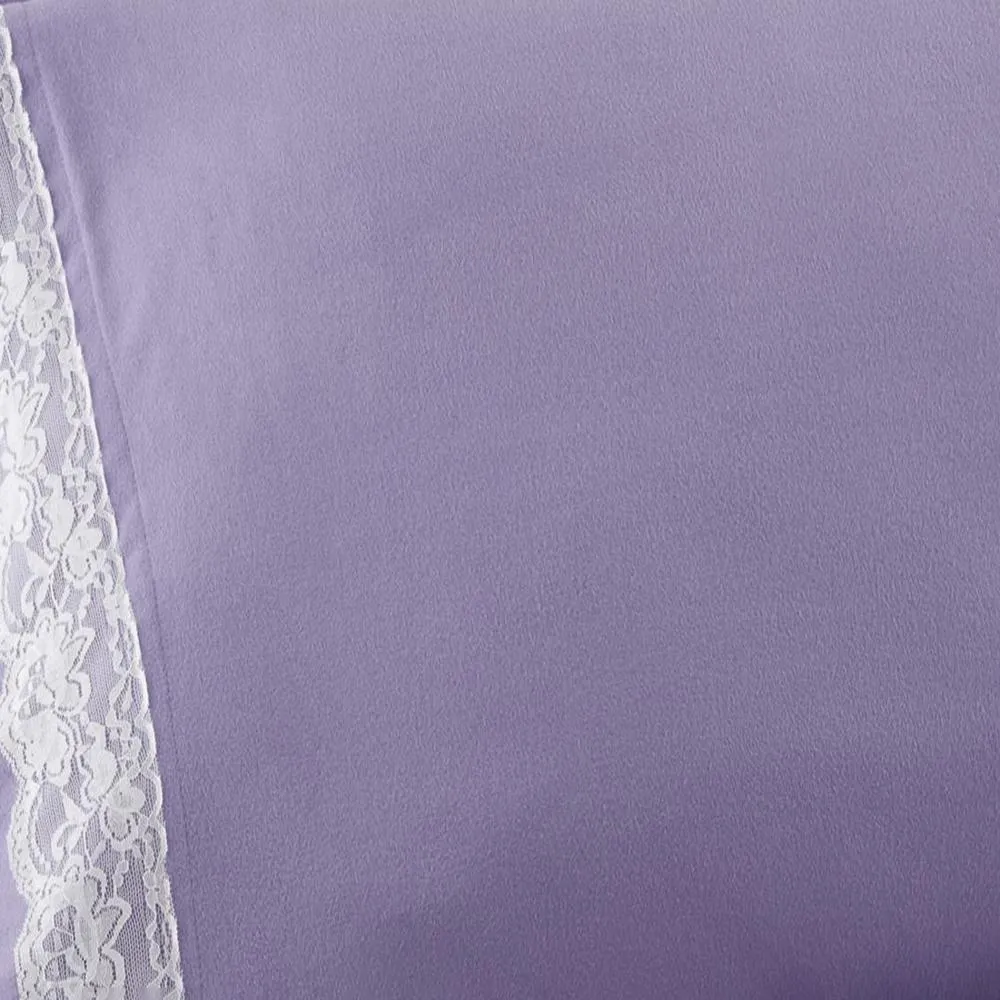 Shavel Micro Flannel Lace-Edged Sheet Set - Cal King Flat/Fitted Sheet 108x110/84x72x18" 2-Pillowcase 21x40" - Amethyst.