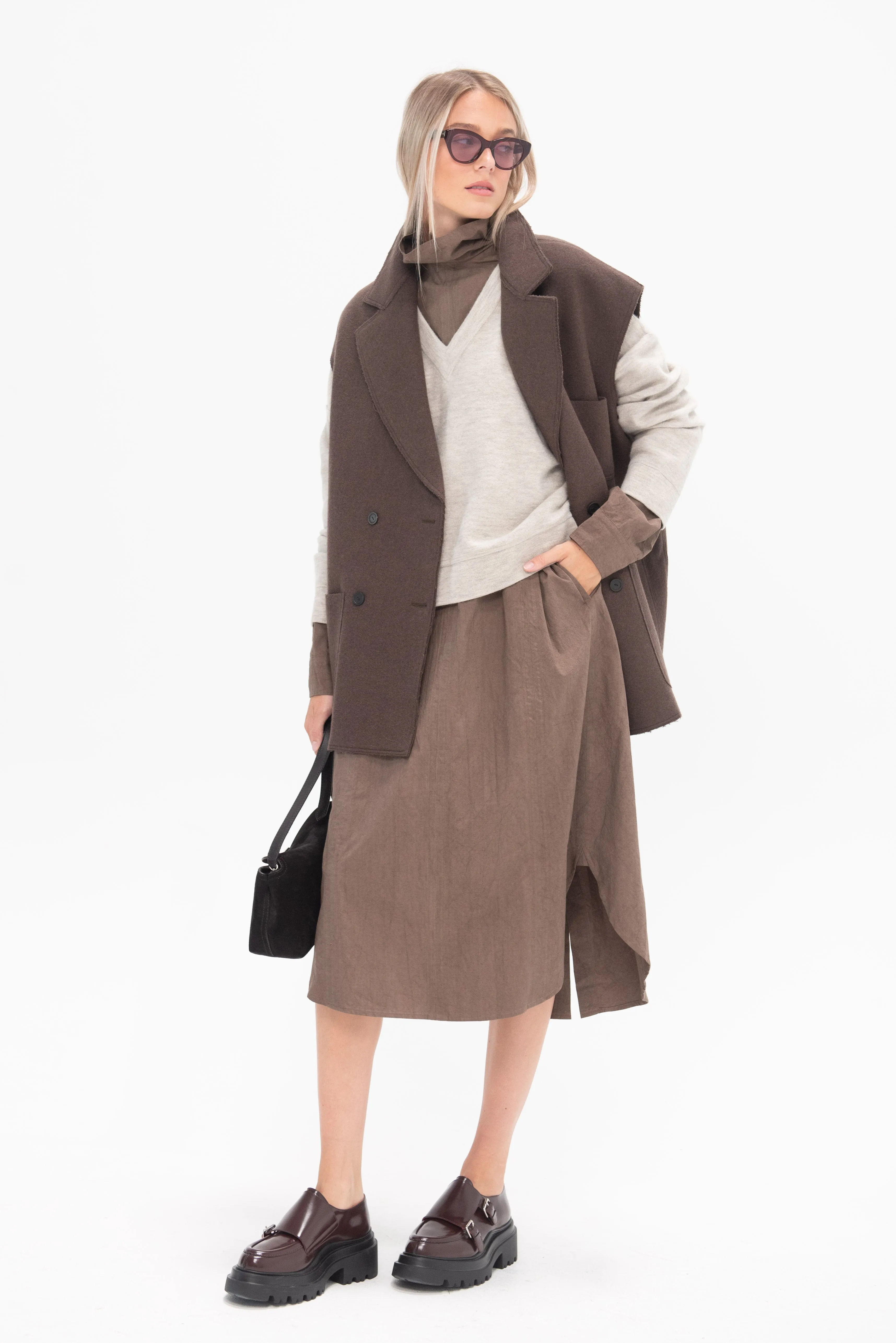 Soft Collar Shirt Dress, Cocoa