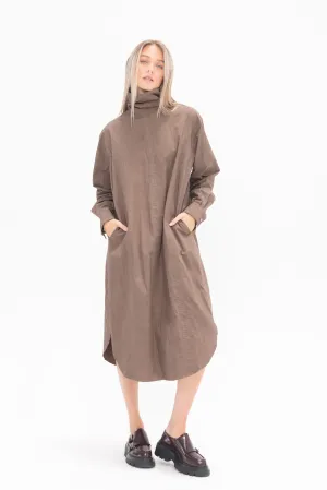 Soft Collar Shirt Dress, Cocoa