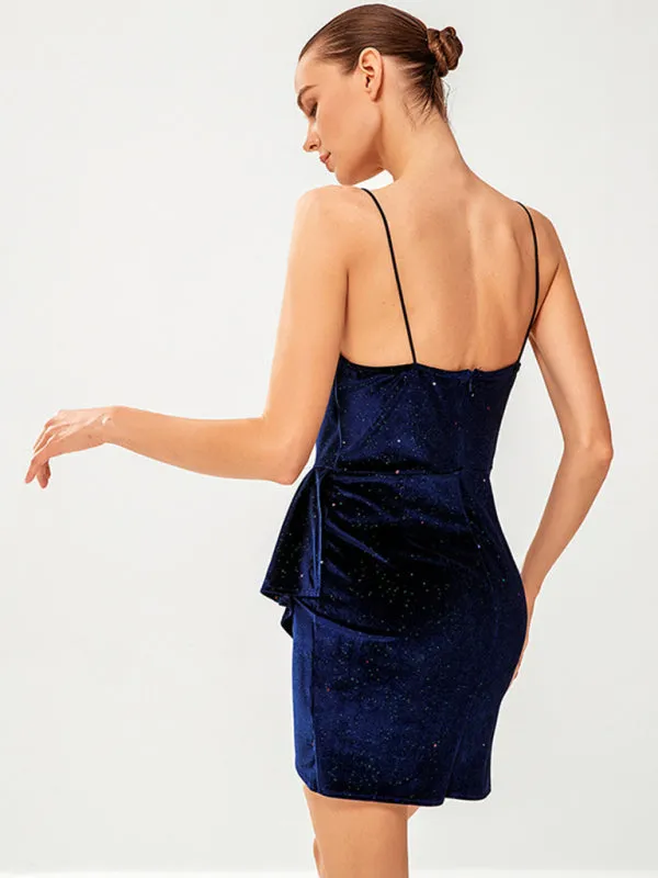 Sparkling Cami Mini Dress in Velvet Velour for Cocktail Parties