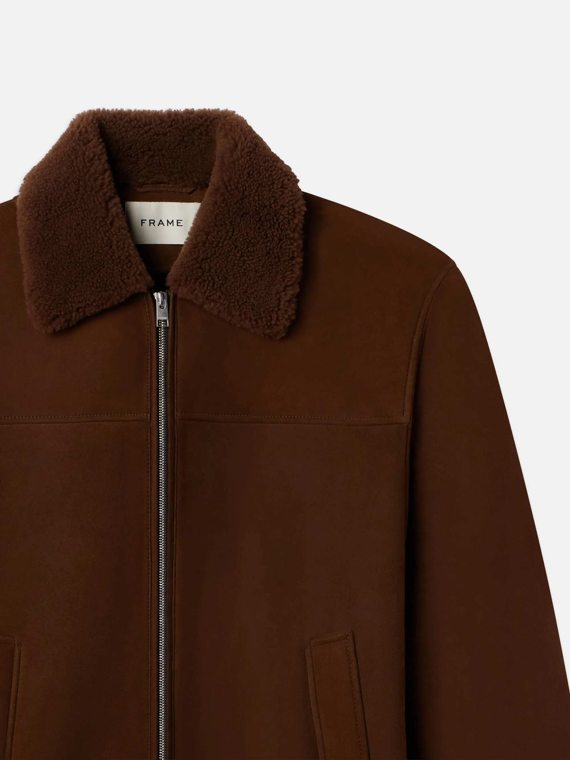 Suede Shearling Bomber -- Dark Camel