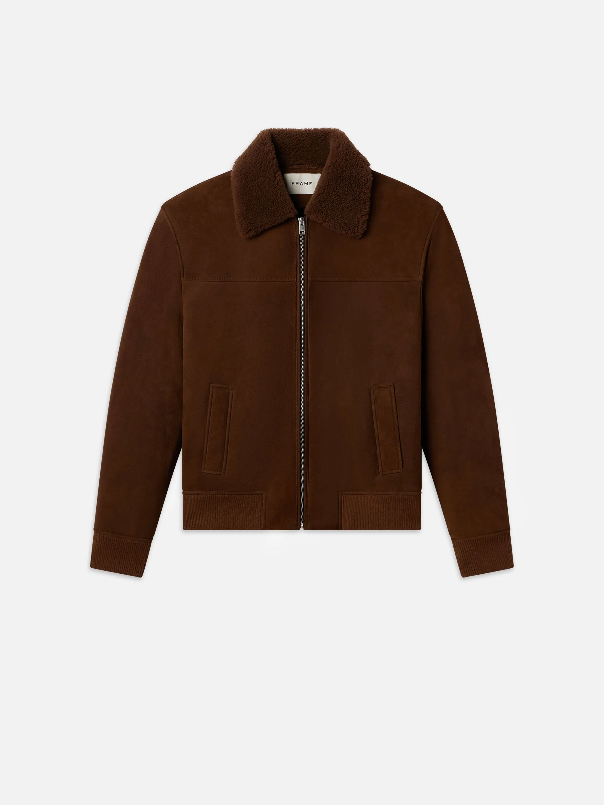 Suede Shearling Bomber -- Dark Camel