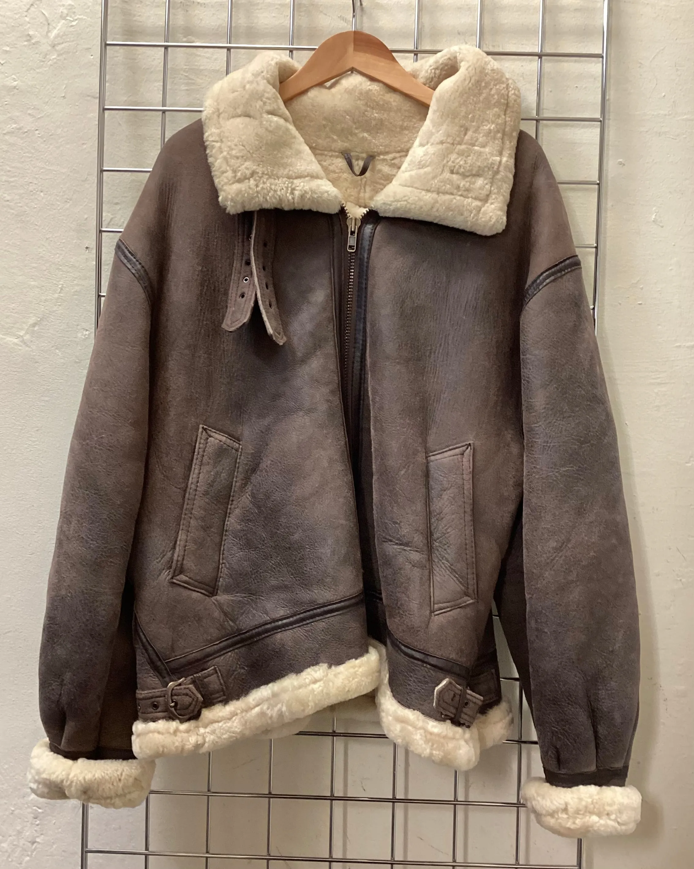 Verso il Sole Brown Shearling Bomber Jacket Style B3 size XL