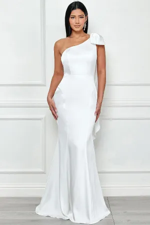 White One Shoulder Bow Detail Satin Maxi Dress