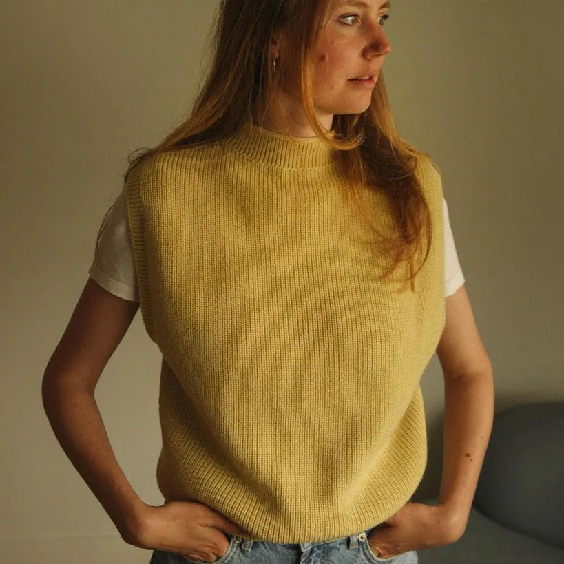 Women's Knitted Vest - 100% Merino Wool - Light Yellow (S- XL)