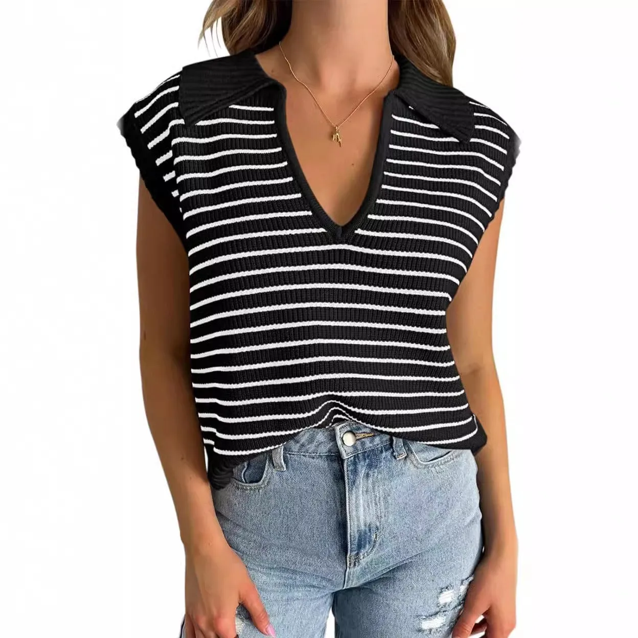 Women's V-Neck Sleeveless Striped Top (Buy 2 Free Shipping)