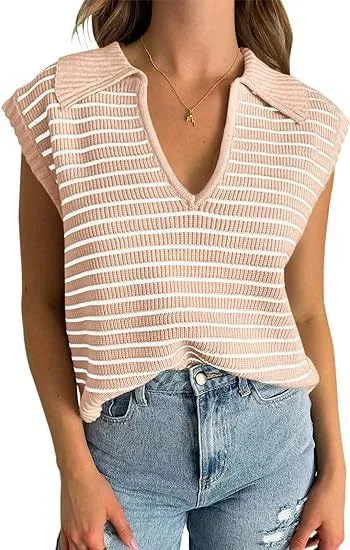 Women's V-Neck Sleeveless Striped Top (Buy 2 Free Shipping)