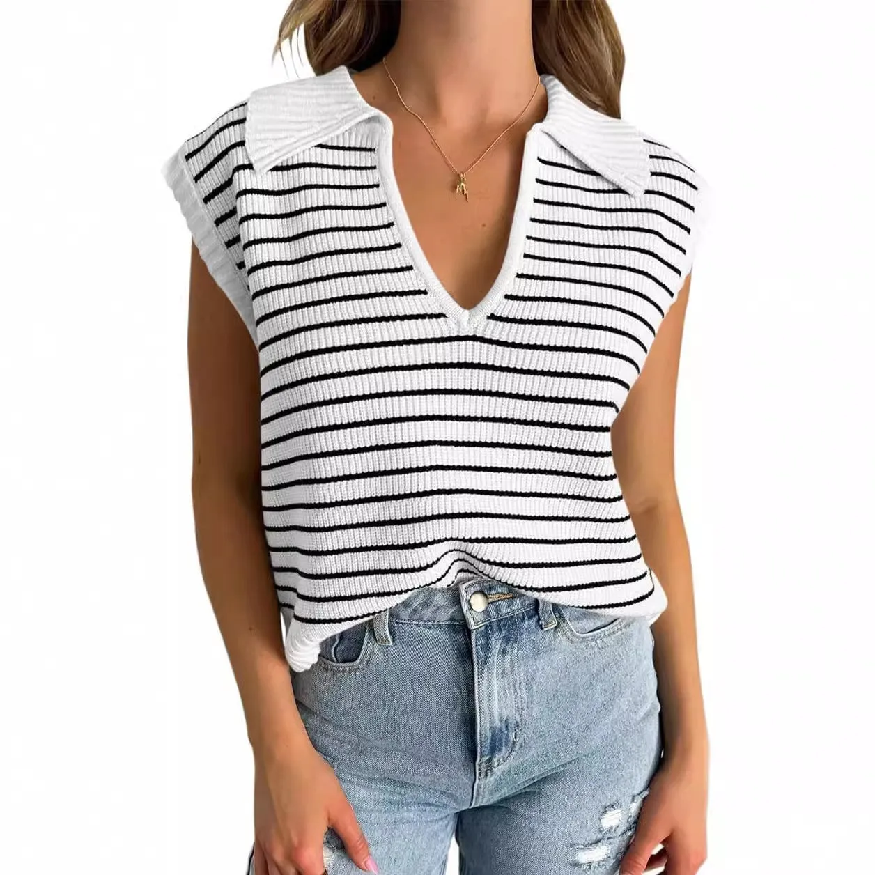 Women's V-Neck Sleeveless Striped Top (Buy 2 Free Shipping)