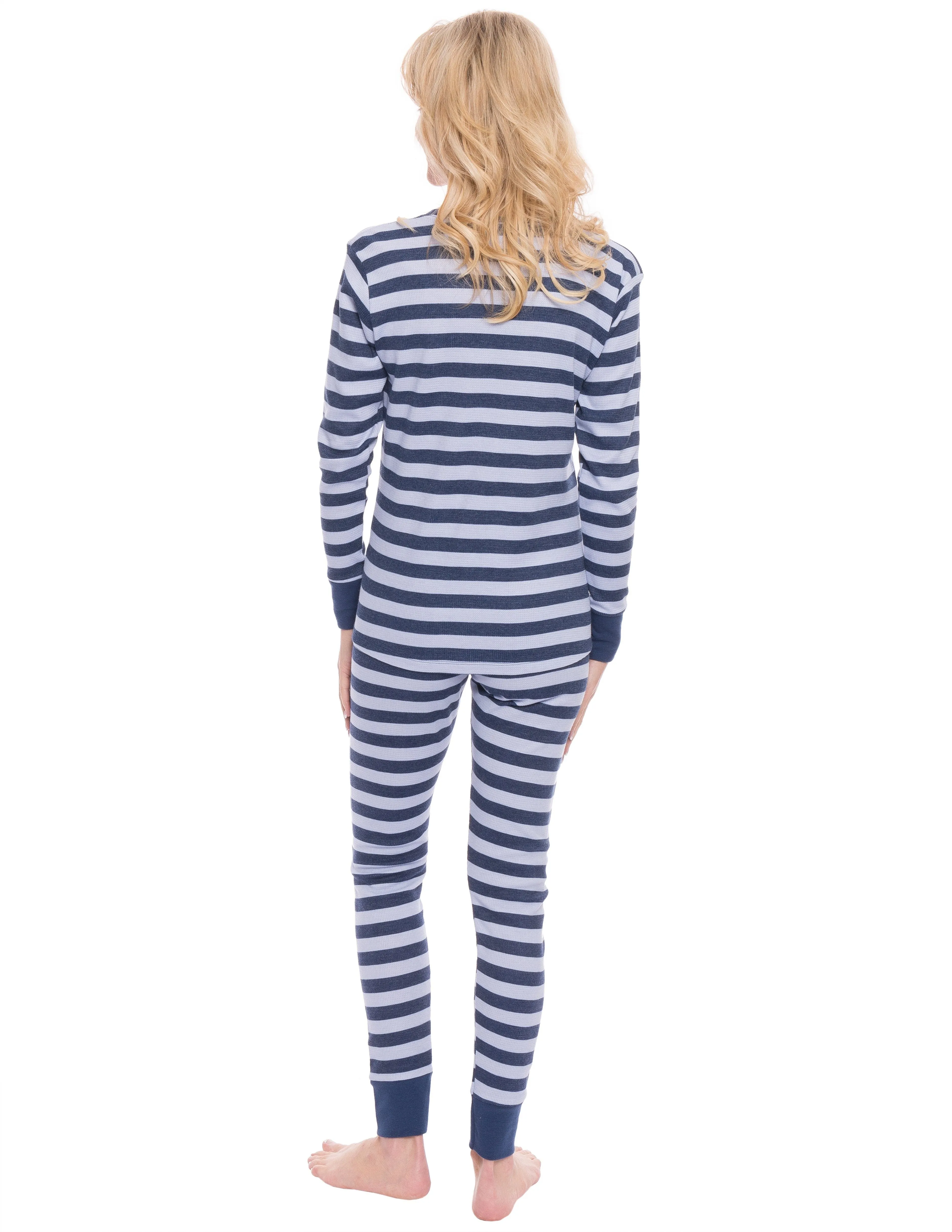 Womens Waffle Knit Thermal Sleep Set - Cute Prints