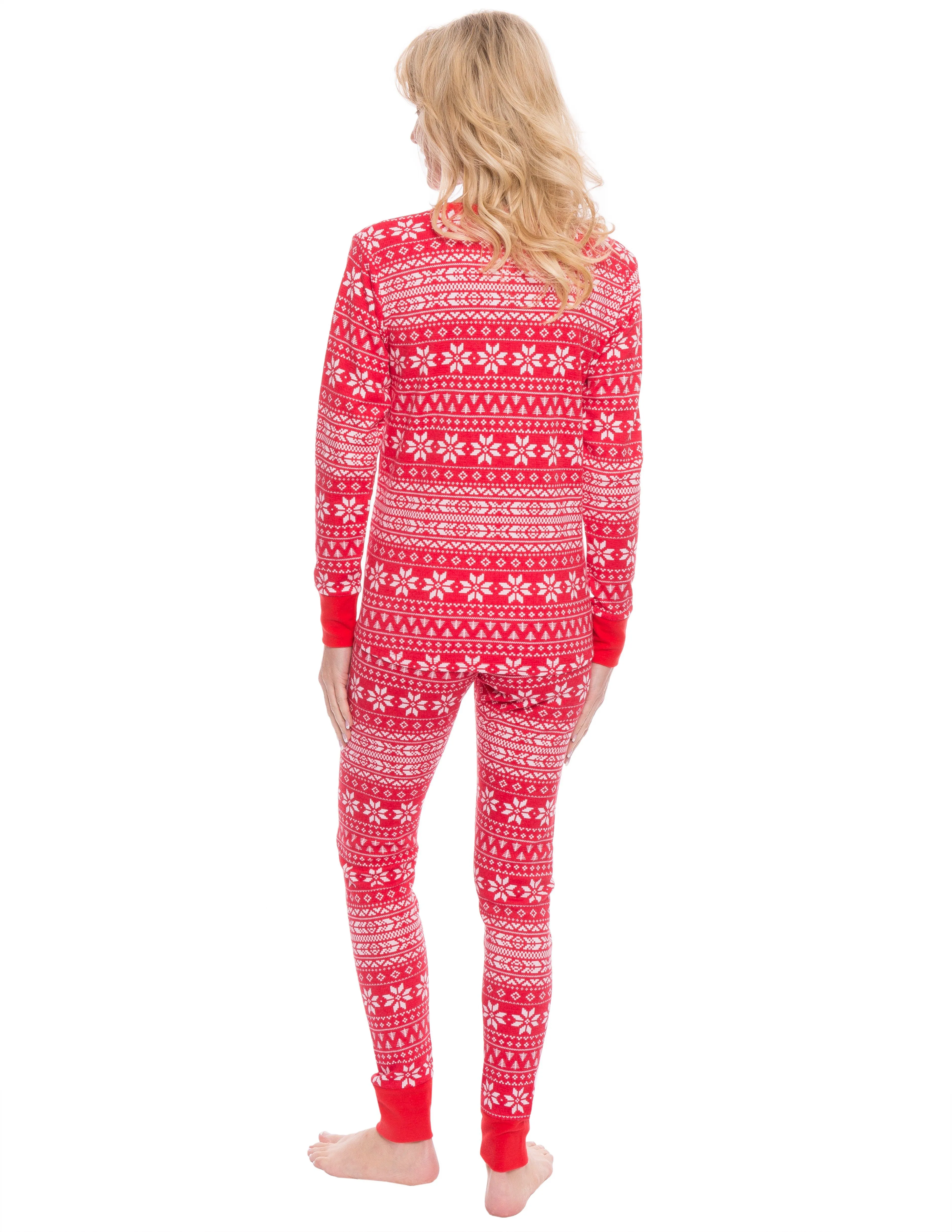 Womens Waffle Knit Thermal Sleep Set - Cute Prints