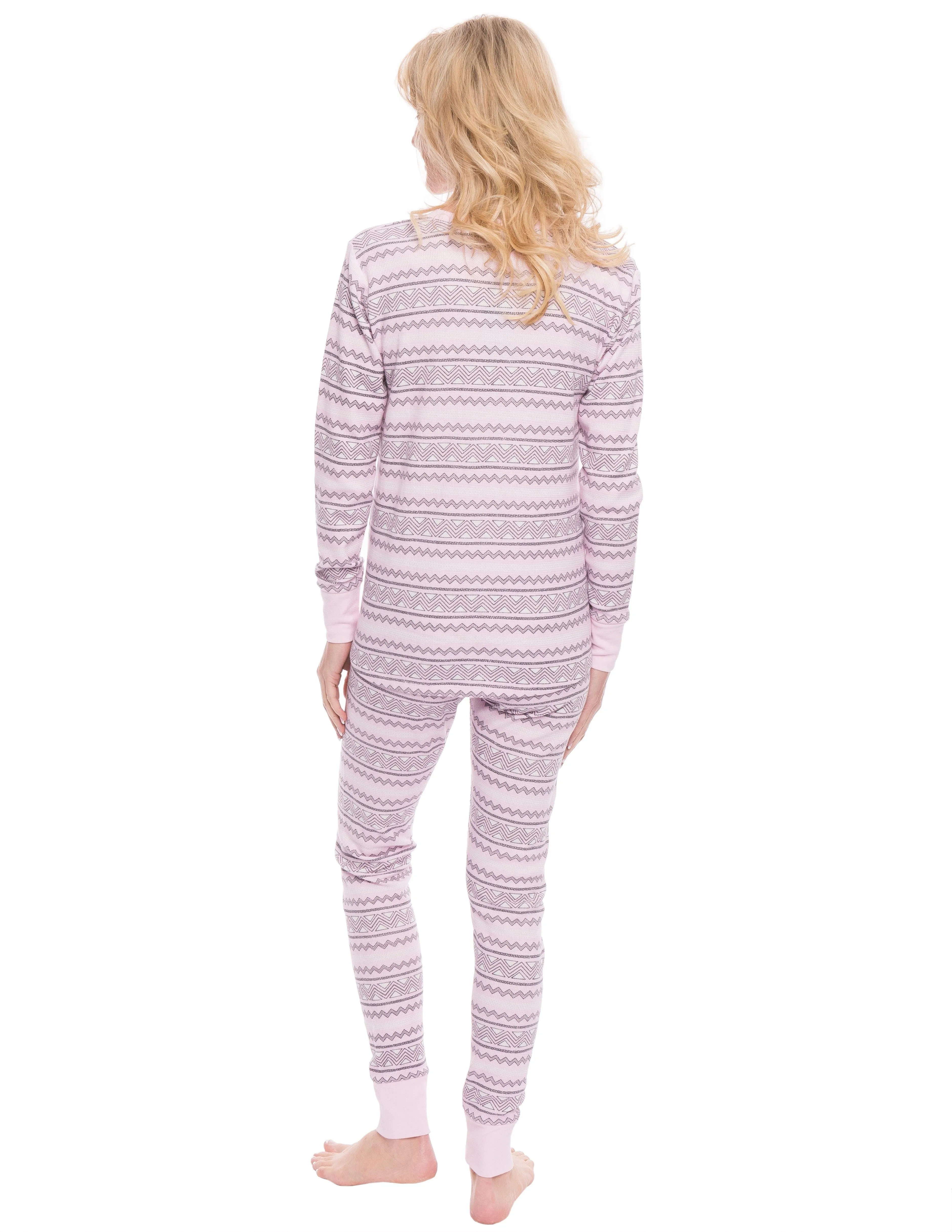 Womens Waffle Knit Thermal Sleep Set - Cute Prints