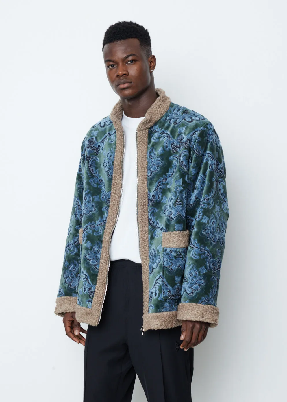 Zipped Tibetan Jacket - Damask Gobelin Jacquard